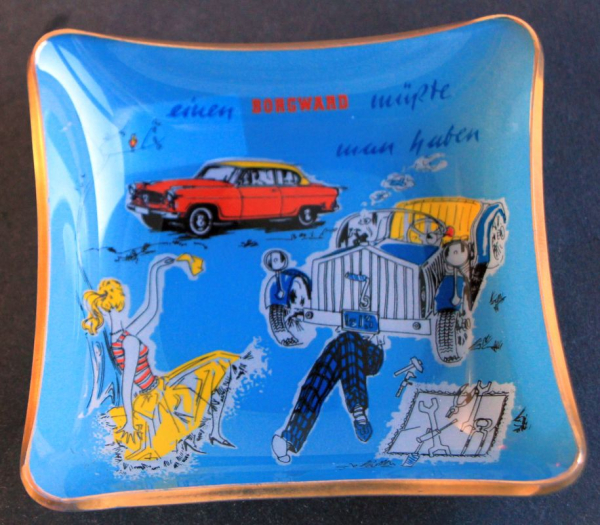 Borgward Ashtray 1956 "Einen Borgward muesste man haben" glas (10401)